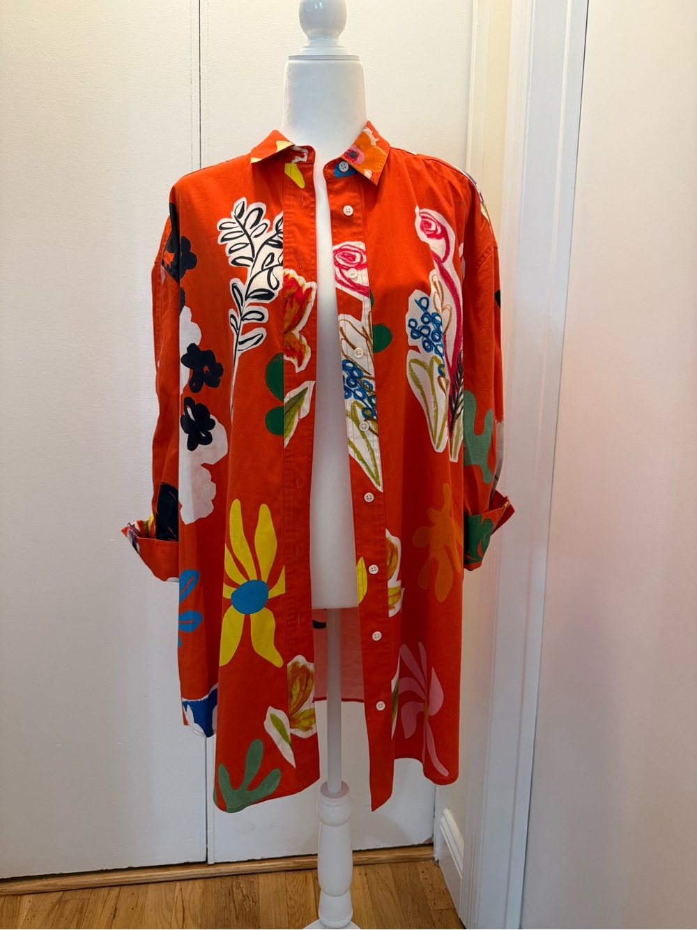 MONSE Orange Floral Button-Front Trench Coat